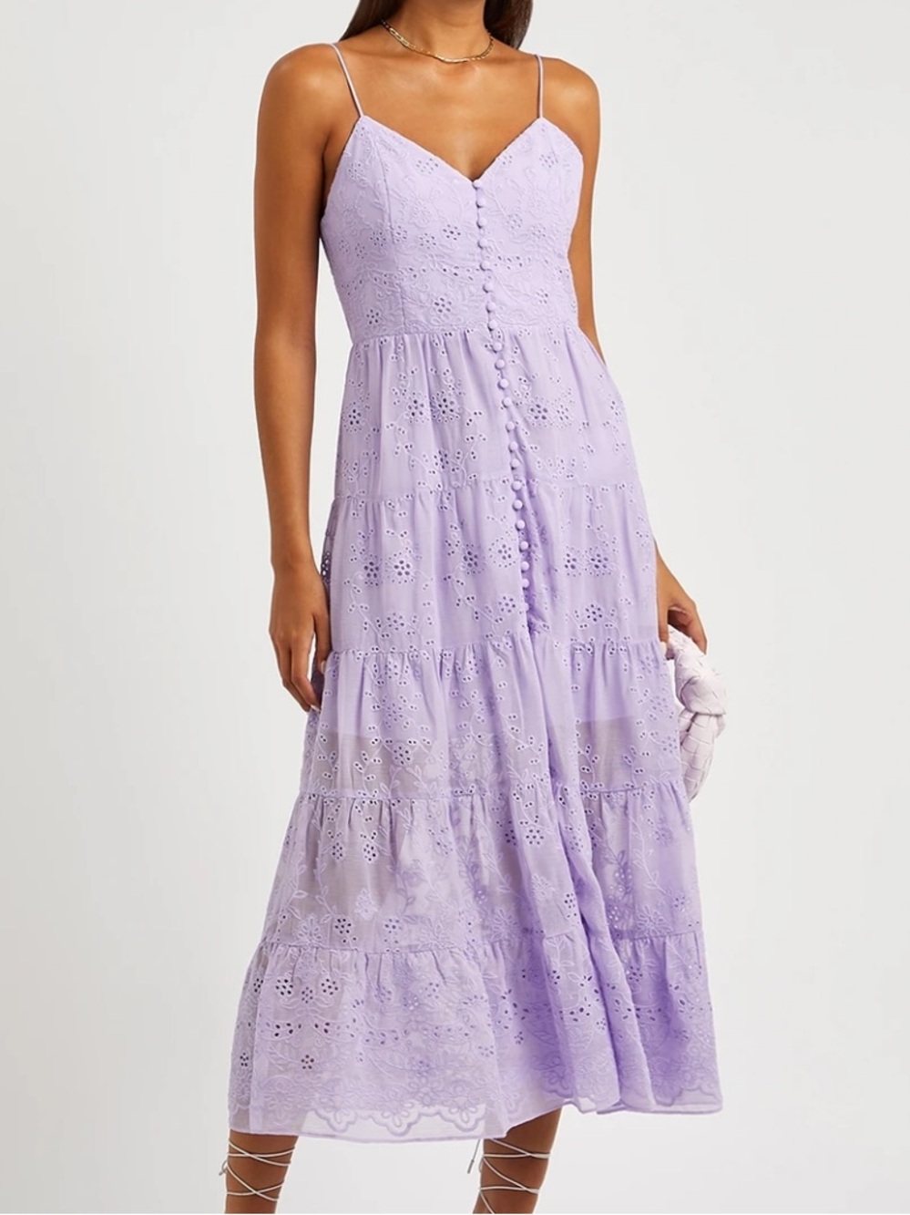 Alice + Olivia Lavender Eyelet Tiered Midi Dress